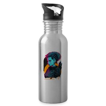 Trendiges Design einer Punk-Frau - Trinkflasche mit integriertem Trinkhalm - Lightsilver - Rechts