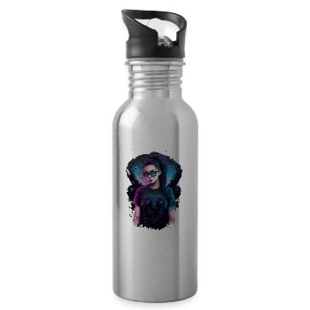 Trendiges Design einer futuristischen Frau - Trinkflasche mit integriertem Trinkhalm - Lightsilver - Rechts