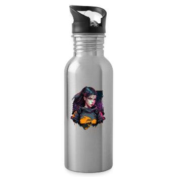 Coole Zeichnung einer futuristischen Frau - Trinkflasche mit integriertem Trinkhalm - Lightsilver - Rechts