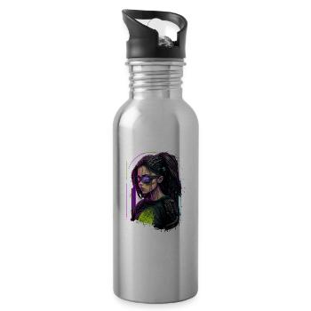 Fearsome Punk Lady the simple birthday gift for - Water bottle with straw - silver - Right