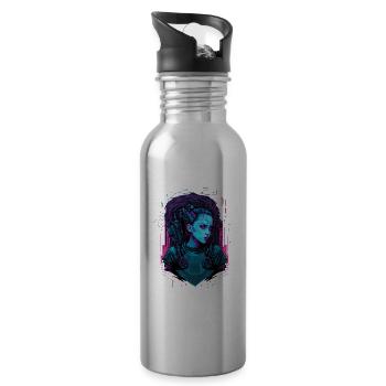 Cooles Artwork einer Science Fiction Lady - Trinkflasche mit integriertem Trinkhalm - Lightsilver - Rechts