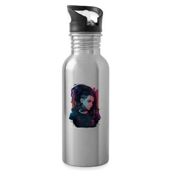 Ein erstaunlich aussehendes futuristisches Mädchen das ausgezeichnete - Trinkflasche mit integriertem Trinkhalm - Lightsilver - Rechts
