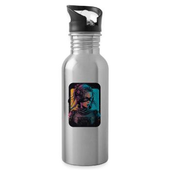Futuristic Girl the excellent birthday gift for - Water bottle with straw - silver - Right