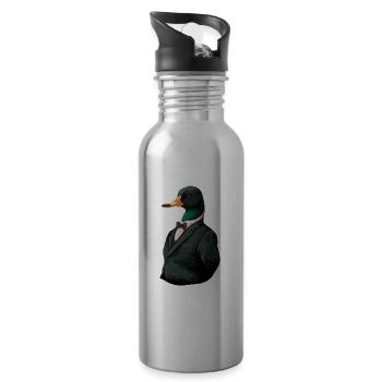 Cute illustration of a duck in a suit - Water bottle with straw - silver - Right