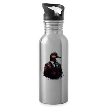 Coole digitale Illustration einer Ente im Anzug - Trinkflasche mit integriertem Trinkhalm - Lightsilver - Rechts