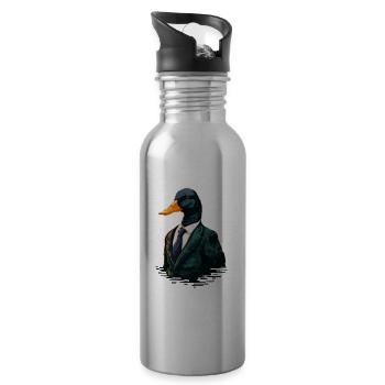 Coole Ente in formeller Kleidung - Trinkflasche mit integriertem Trinkhalm - Lightsilver - Rechts