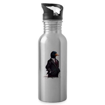 Lustige Ente trägt Kleidung - Trinkflasche mit integriertem Trinkhalm - Lightsilver - Rechts