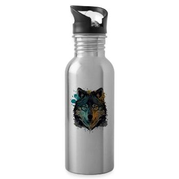 Wonderful Drawing of a Wolf Head - Water bottle with straw - silver - Right