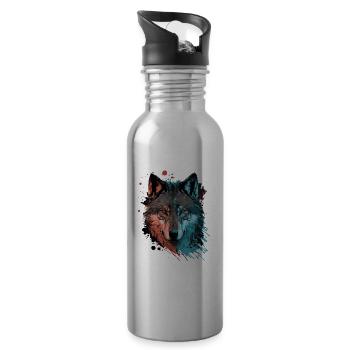 Ein Wolfskopf Digitale Illustration als der Große - Trinkflasche mit integriertem Trinkhalm - Lightsilver - Rechts