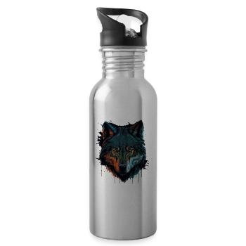 Un design de tête de loup pour tous les amoureux des animaux de la forêt - Gourde avec paille intégrée - argent clair - Droite