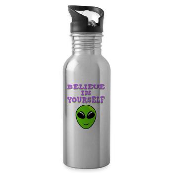 Believe In Yourself Motivational T-shirt Design - Water bottle with straw - silver - Right