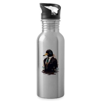 Duck wearing Clothes - Water bottle with straw - silver - Right