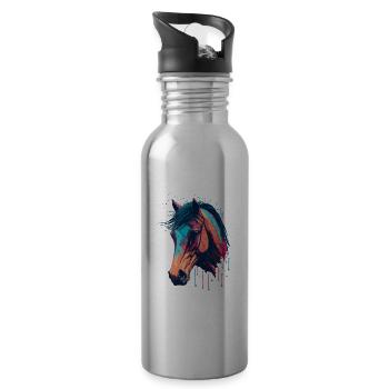 Horse Head Drawing - Water bottle with straw - silver - Right
