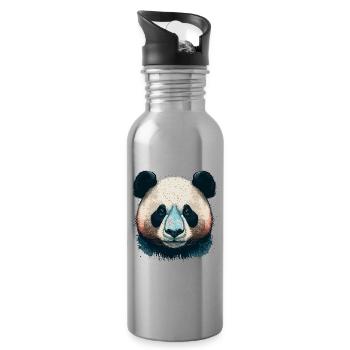 Panda Face - Water bottle with straw - silver - Right