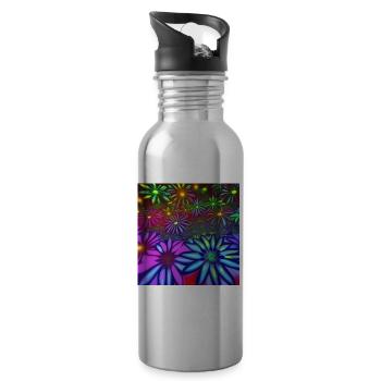 Psychedelische Blumen - Trinkflasche mit integriertem Trinkhalm - Lightsilver - Rechts