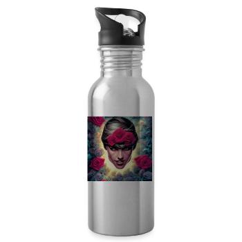 Woman head with roses - Water bottle with straw - silver - Right