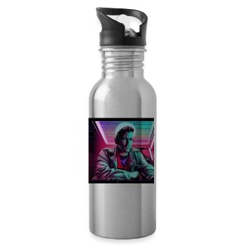 Ein Mann aus der Zukunft mit Kopfhörern - Trinkflasche mit integriertem Trinkhalm - Lightsilver - Rechts