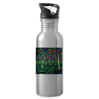 Magischer psychedelischer Wald - Trinkflasche mit integriertem Trinkhalm - Lightsilver - Rechts