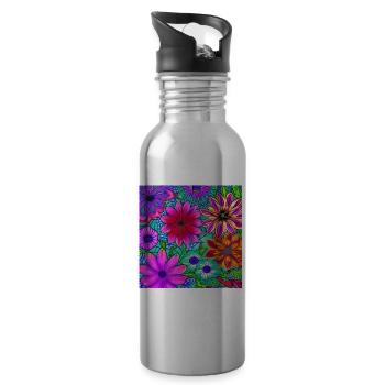 Neonblumen Kunst - Trinkflasche mit integriertem Trinkhalm - Lightsilver - Rechts