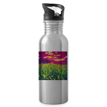 Abstrakte Blumen auf rosa Hintergrund - Trinkflasche mit integriertem Trinkhalm - Lightsilver - Rechts