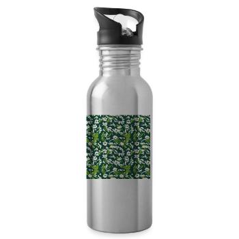 White flower pattern - Water bottle with straw - silver - Right