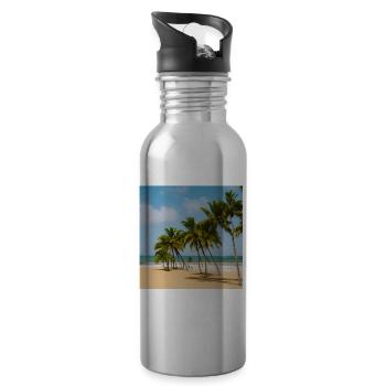Plage calme avec palmiers - Gourde avec paille intégrée - argent clair - Droite