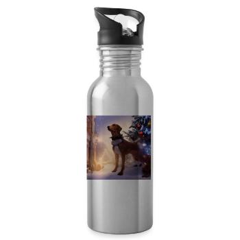 Weihnachtshund im Schnee - Trinkflasche mit integriertem Trinkhalm - Lightsilver - Rechts
