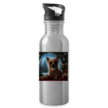Petit chien parmi les cadeaux de Noël - Gourde avec paille intégrée - argent clair - Droite