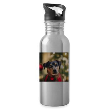 Cute Christmas dog - Water bottle with straw - silver - Right