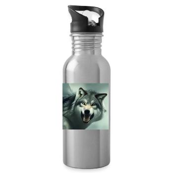 Wütender Wolf - Trinkflasche mit integriertem Trinkhalm - Lightsilver - Rechts