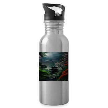 Beau paysage japonais - Gourde avec paille intégrée - argent clair - Droite