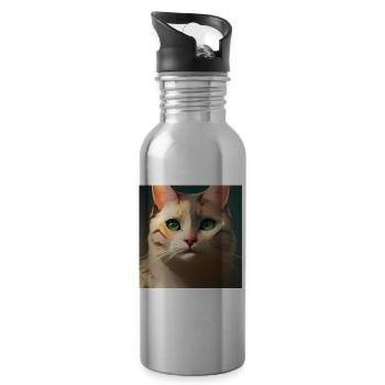 Süße Katze - Trinkflasche mit integriertem Trinkhalm - Lightsilver - Rechts