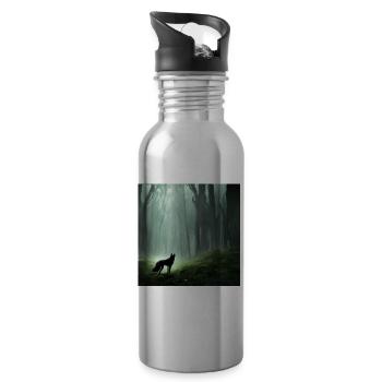 Un loup solitaire dans une grande forêt - Gourde avec paille intégrée - argent clair - Droite
