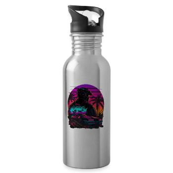 Miami Beach Vaperwave - Water bottle with straw - silver - Right