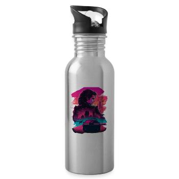Retro Racing Girl - Water bottle with straw - silver - Right