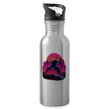 Vaperwave Stadt - Trinkflasche mit integriertem Trinkhalm - Lightsilver - Rechts