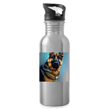German Shepherd portait - Water bottle with straw - silver - Right