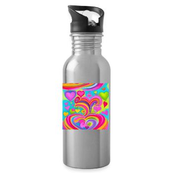 Colorful love - Water bottle with straw - silver - Right