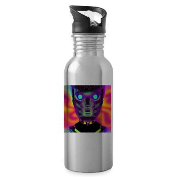 Abstract alien portrait - Water bottle with straw - silver - Right