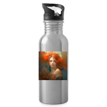 Porträt einer rothaarigen Frau - Trinkflasche mit integriertem Trinkhalm - Lightsilver - Rechts