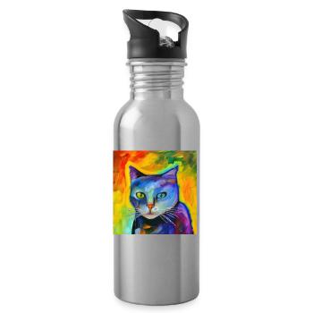Fantasieporträt einer Katze - Trinkflasche mit integriertem Trinkhalm - Lightsilver - Rechts
