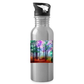 Aquarelle forêt nature - Gourde avec paille intégrée - argent clair - Droite