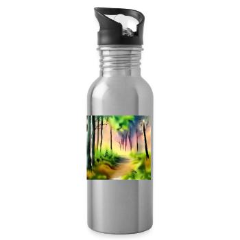 Water color green forest - Water bottle with straw - silver - Right