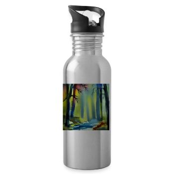 Forêt de peinture à l’aquarelle - Gourde avec paille intégrée - argent clair - Droite