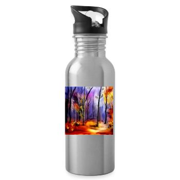 Magischer Aquarell-Naturwald - Trinkflasche mit integriertem Trinkhalm - Lightsilver - Rechts