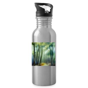 Nebel im Aquarellwald - Trinkflasche mit integriertem Trinkhalm - Lightsilver - Rechts