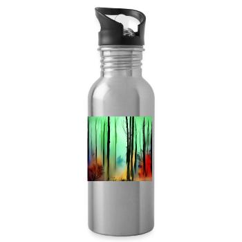 Autumn watercolor forest - Water bottle with straw - silver - Right
