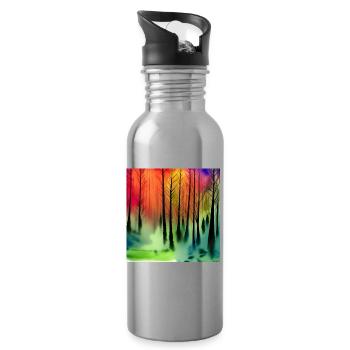 Mysterious watercolor nature forest - Water bottle with straw - silver - Right