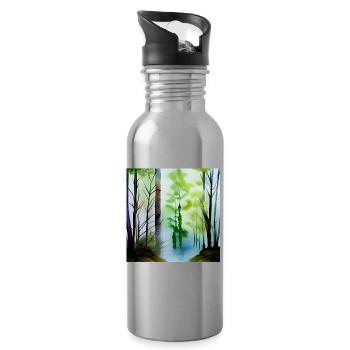 Forest image art - Water bottle with straw - silver - Right