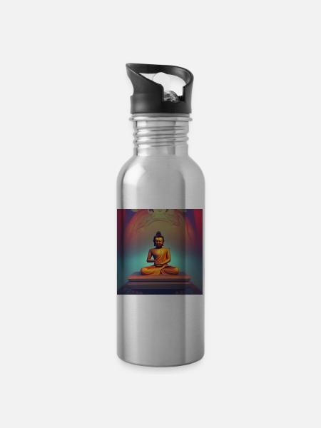 Portrait de statue de Bouddha - Gourde avec paille intégrée - argent clair